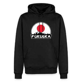 Fukuoka Japon drapeau Skyline Silhouette Voyage - Sweat à capuche Premium bio Homme - noir - Devant - Nico (187cm)