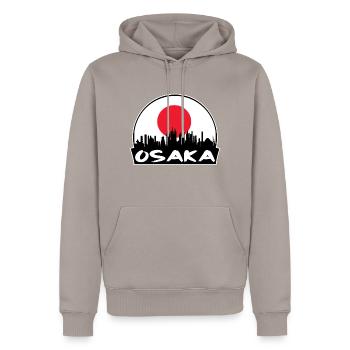 Osaka Japon Flag Skyline Silhouette Voyage - Sweat à capuche Premium bio Homme - taupe - Devant - Nico (187cm)