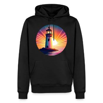 Leuchtturm bei Sonnenuntergang - Malerisches - Männer Premium Bio Hoodie - Schwarz - Vorne - Nico (187cm)