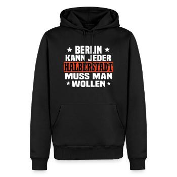 Halberstadt - Männer Premium Bio Hoodie - Schwarz - Vorne - Nico (187cm)