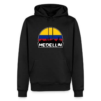 Medellin Colombie Flag Skyline Silhouette Voyage - Sweat à capuche Premium bio Homme - noir - Devant - Nico (187cm)