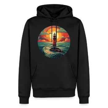 Phare au coucher du soleil - Baiser romantique - Sweat à capuche Premium bio Homme - noir - Devant - Nico (187cm)