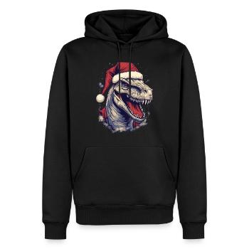 T-Rex avec chapeau de Père Noël - Sweat à capuche Premium bio Homme - noir - Devant - Nico (187cm)