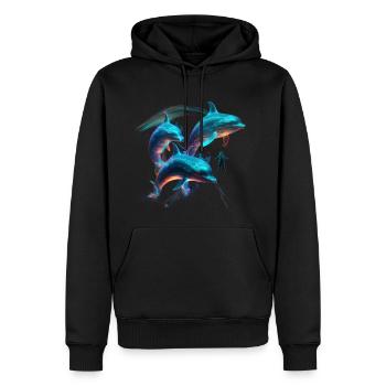 Blaues Aquarell Delphin und ein Taucher - Männer Premium Bio Hoodie - Schwarz - Vorne - Nico (187cm)