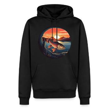 Truite au coucher du soleil - design du paradis des pêcheurs - Sweat à capuche Premium bio Homme - noir - Devant - Nico (187cm)