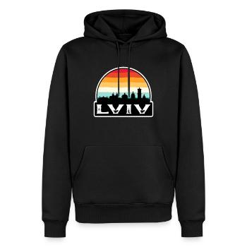 Lviv Ukraine Flag Skyline Souvenir de voyage - Sweat à capuche Premium bio Homme - noir - Devant - Nico (187cm)