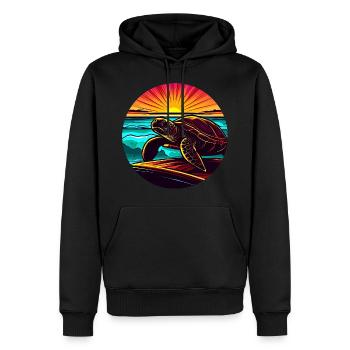 Tortue au coucher du soleil, Inspirant - Sweat à capuche Premium bio Homme - noir - Devant - Nico (187cm)