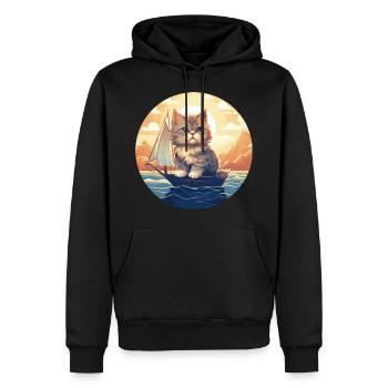 Chat naviguant au coucher du soleil, romantique - Sweat à capuche Premium bio Homme - noir - Devant - Nico (187cm)