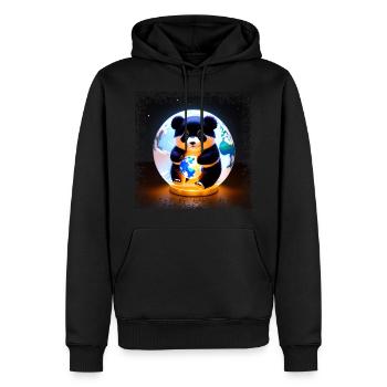 Panda on square grunge globe - Men’s Premium Organic Hoodie - black - Front - Nico (187cm)
