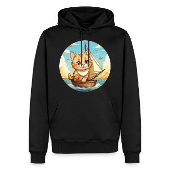 Sailing cat on sailboat, sunset tie - Men’s Premium Organic Hoodie - black - Front - Nico (187cm)