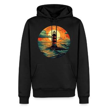 Leuchtturm bei Sonnenuntergang, Romantisches - Männer Premium Bio Hoodie - Schwarz - Vorne - Nico (187cm)