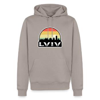 Lviv Ukraine Flag Skyline Souvenir de voyage - Sweat à capuche Premium bio Homme - taupe - Devant - Nico (187cm)