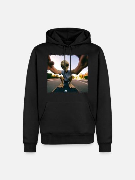 Alien Skateboard Selfie - Sweat à capuche Premium bio Homme - noir