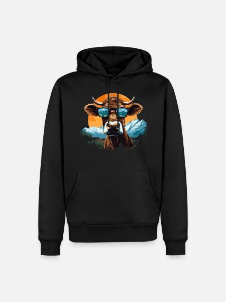 Eine Kuh mit Sonnenbrille in den Bergen - Männer Premium Bio Hoodie - Schwarz
