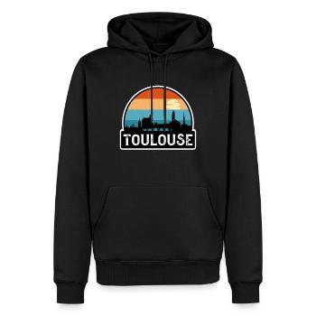 Toulouse France Flag Skyline Souvenir de voyage - Sweat à capuche Premium bio Homme - noir - Devant - Nico (187cm)