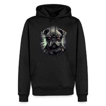 Mops Hund mit Nerdbrille - Männer Premium Bio Hoodie - Schwarz - Vorne - Nico (187cm)