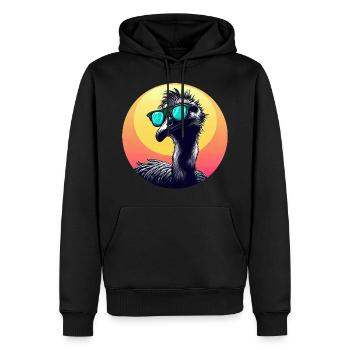 Cool Emu - Vogelstrauß mit Sonnenbrille bei - Männer Premium Bio Hoodie - Schwarz - Vorne - Nico (187cm)