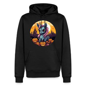 Licorne au coucher du soleil d’automne avec citrouille - Sweat à capuche Premium bio Homme - noir - Devant - Nico (187cm)