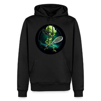 Un extraterrestre vert joue au tennis spatial - Sweat à capuche Premium bio Homme - noir - Devant - Nico (187cm)