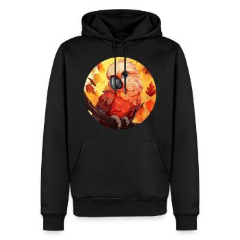 Cacatoès d’automne: feuillage et coucher de soleil - Sweat à capuche Premium bio Homme - noir - Devant - Nico (187cm)