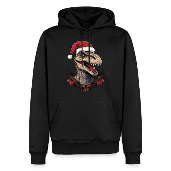 T-Rex avec chapeau de Père Noël - Sweat à capuche Premium bio Homme - noir - Devant - Nico (187cm)