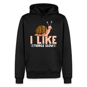 Amoureux des escargots Propriétaire d’escargot que j’aime - Sweat à capuche Premium bio Homme - noir - Devant - Nico (187cm)