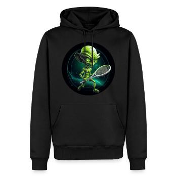 Cool Green Alien Tennis Player: Unique - Men’s Premium Organic Hoodie - black - Front - Nico (187cm)