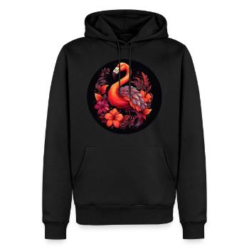 Flamingo in Herbstblättern - Männer Premium Bio Hoodie - Schwarz - Vorne - Nico (187cm)