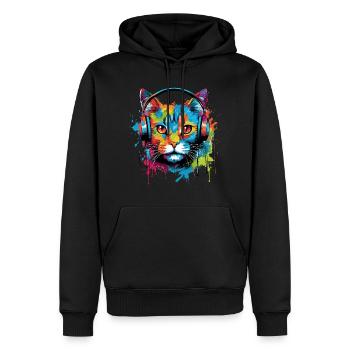 Katze mit Kopfhörer Musik - Männer Premium Bio Hoodie - Schwarz - Vorne - Nico (187cm)