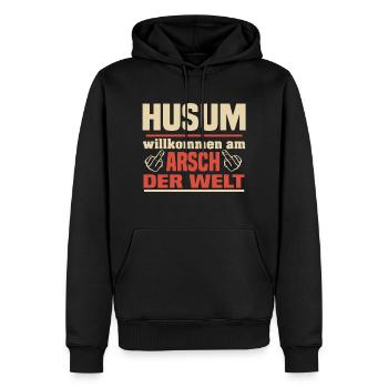 Husum - Männer Premium Bio Hoodie - Schwarz - Vorne - Nico (187cm)