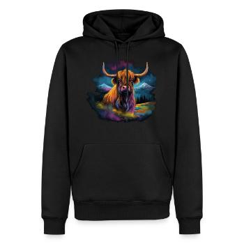 Schottisches Hochlandrind - Männer Premium Bio Hoodie - Schwarz - Vorne - Nico (187cm)
