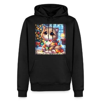 Cute Christmas Cat - Fairy Lights Chaos in the - Men’s Premium Organic Hoodie - black - Front - Nico (187cm)