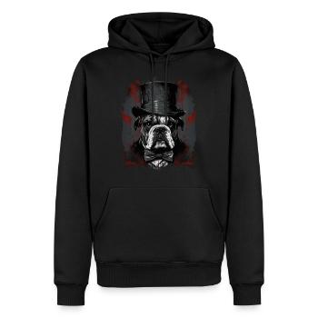 Mürrische Englische Bulldogge mit Zylinderhut - Männer Premium Bio Hoodie - Schwarz - Vorne - Nico (187cm)