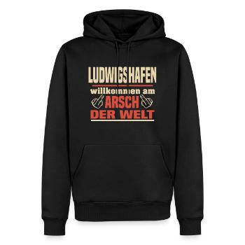 ludwigshafen - Männer Premium Bio Hoodie - Schwarz - Vorne - Nico (187cm)