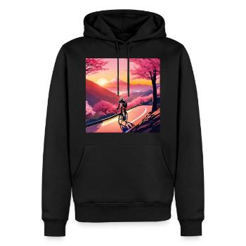 Saison des fleurs de cerisier - Randonnée à vélo - Sweat à capuche Premium bio Homme - noir - Devant - Nico (187cm)