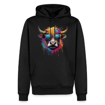 Lustige bunte Kuh mit Sonnenbrille - Männer Premium Bio Hoodie - Schwarz - Vorne - Nico (187cm)