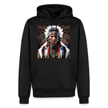 Chef de tribu amérindienne - Sweat à capuche Premium bio Homme - noir - Devant - Nico (187cm)