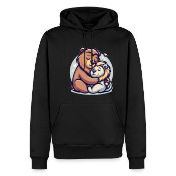 Ours câlin et lion amoureux - Sweat à capuche Premium bio Homme - noir - Devant - Nico (187cm)