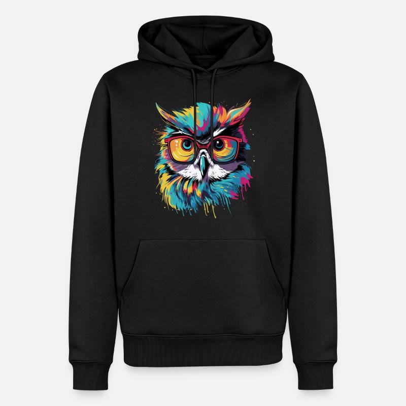 Lustige Eule mit Brille - Männer Premium Bio Hoodie - Schwarz