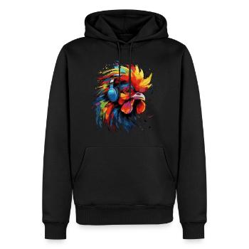 DJ Hahn hört Musik - Männer Premium Bio Hoodie - Schwarz - Vorne - Nico (187cm)