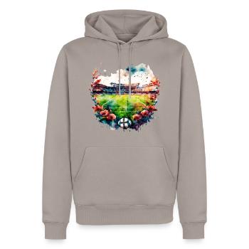 Stade de football vide avec des fleurs Fussball Stadion - Sweat à capuche Premium bio Homme - taupe - Devant - Nico (187cm)
