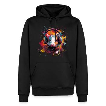 Lustige Ratte mit Kopfhörern - Männer Premium Bio Hoodie - Schwarz - Vorne - Nico (187cm)