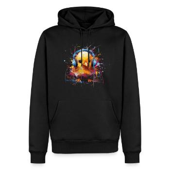 Küken hört Musik mit Kopfhörern - Männer Premium Bio Hoodie - Schwarz - Vorne - Nico (187cm)