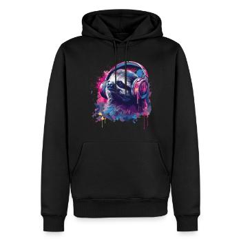 Sloth listening to music with headphones - Men’s Premium Organic Hoodie - black - Front - Nico (187cm)
