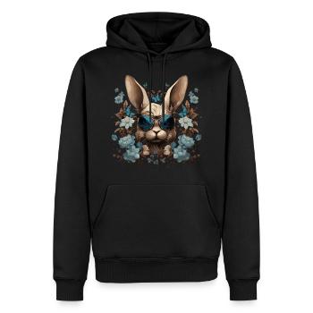 Lapin cool avec des fleurs - Sweat à capuche Premium bio Homme - noir - Devant - Nico (187cm)