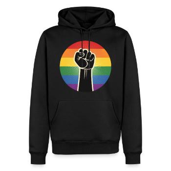 Poing des droits LGBTQ - Sweat à capuche Premium bio Homme - noir - Devant - Nico (187cm)