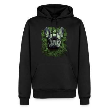 Portrait Bouledogue Français - Sweat à capuche Premium bio Homme - noir - Devant - Nico (187cm)