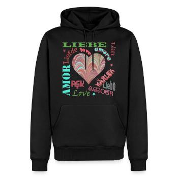 Amour Multilingue E 106 - Sweat à capuche Premium bio Homme - noir - Devant - Nico (187cm)