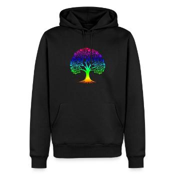 Tree with rainbow pattern and black border - Men’s Premium Organic Hoodie - black - Front - Nico (187cm)