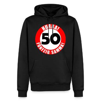 50. Geburtstag Hurra lustiger Spruch - Männer Premium Bio Hoodie - Schwarz - Vorne - Nico (187cm)